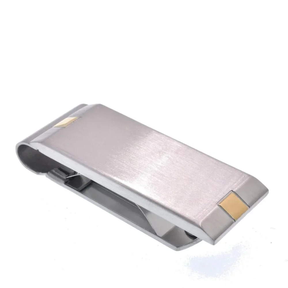 Rhodium Plated Stainless Steel Brushed Gold-Tone Accents 19.5mmx52mm Money Clip